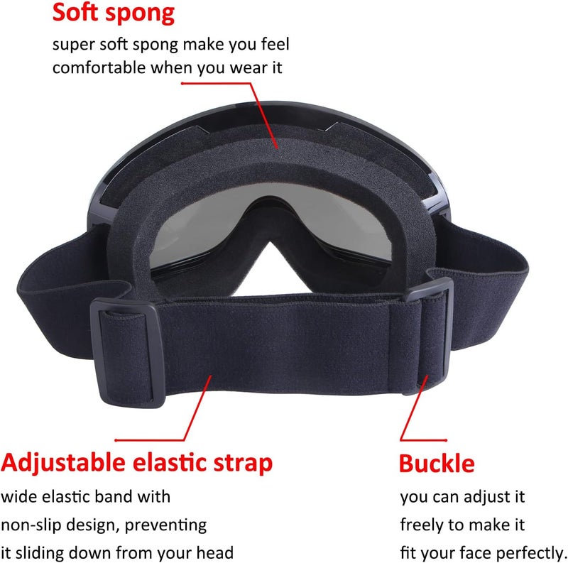4-FQ Adjustable Motorcycle Goggles, Lightweight, Black Frame+Clear Lens, Unisex - Image 5